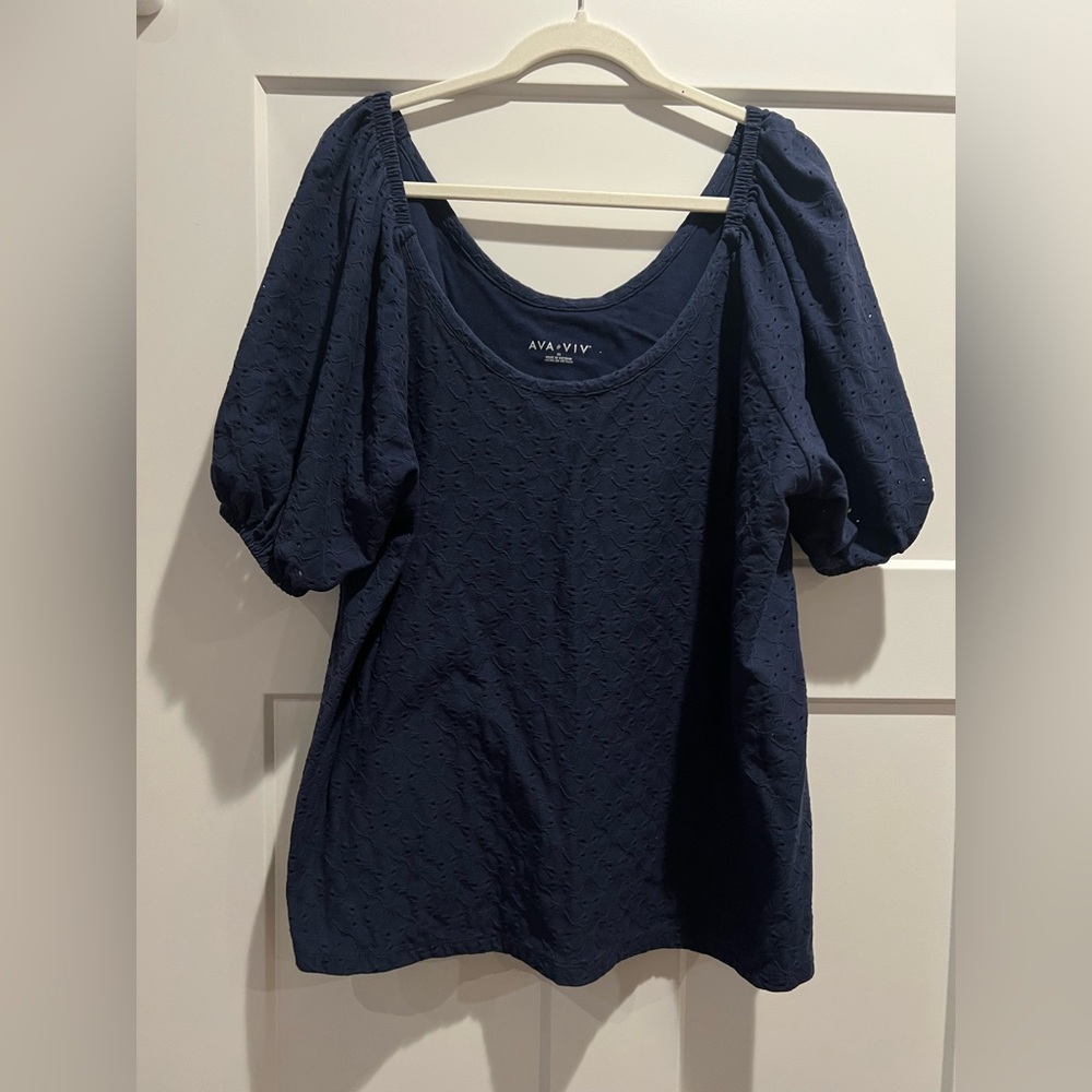 Ava & Viv Deep Blue Textured Blouse